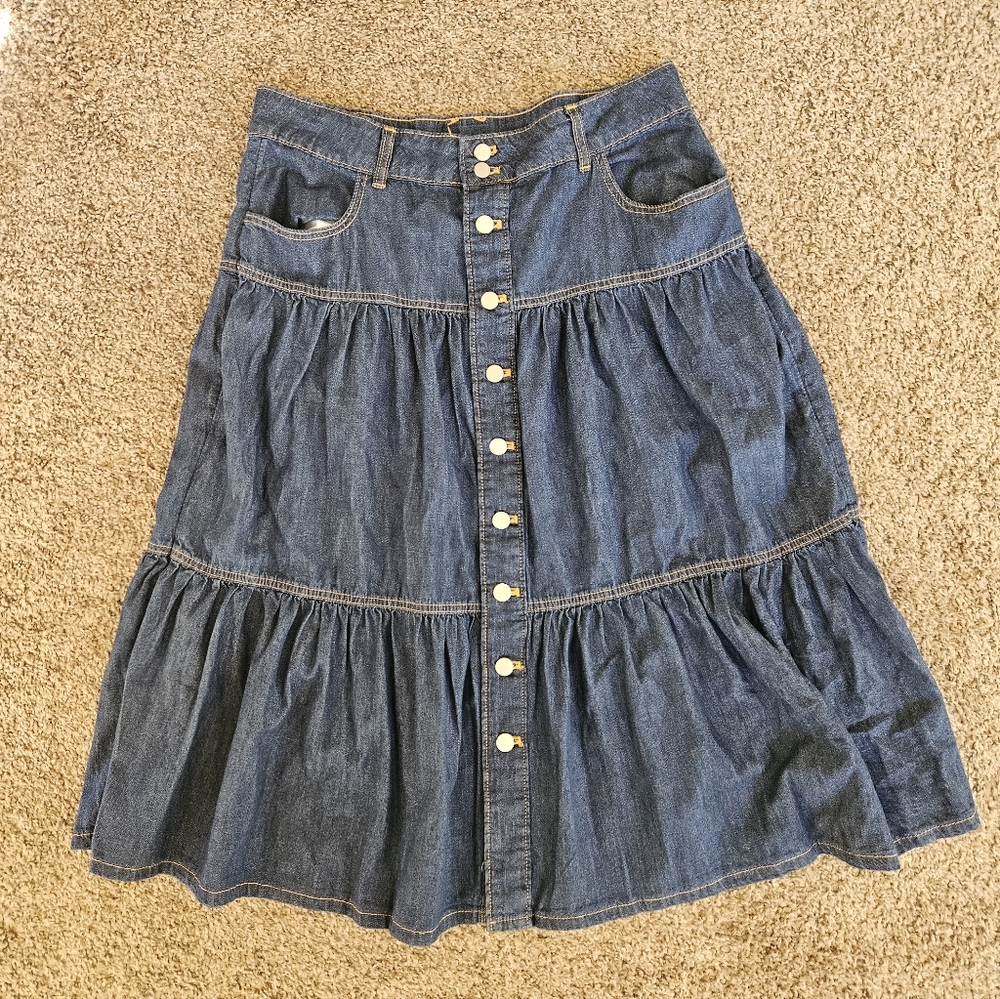 Time and Tru Blue Denim Front Button Skirt